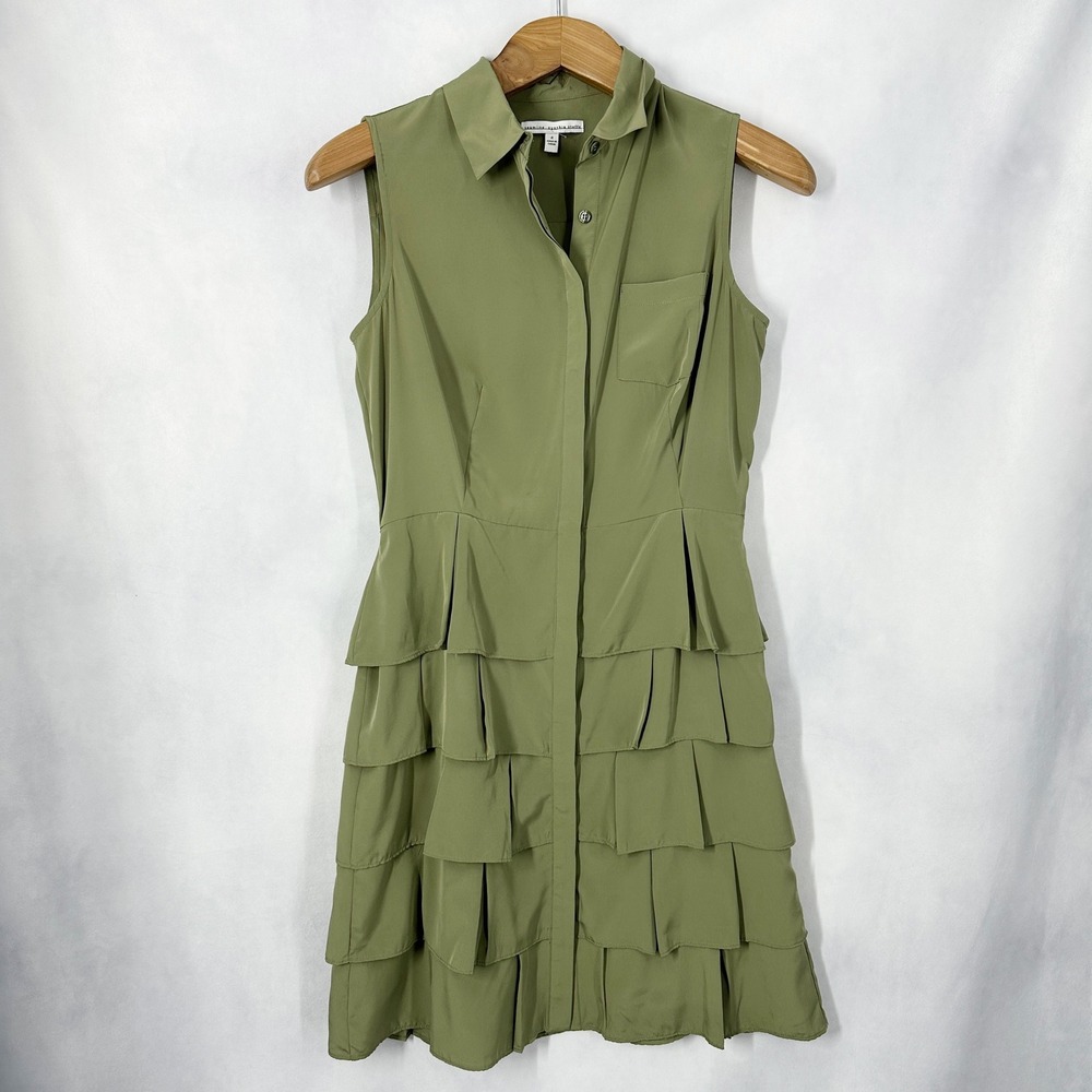 Seamline Cynthia Steffe Sleeveless Olive Green Tiered Shirt Dress Womens Size 4